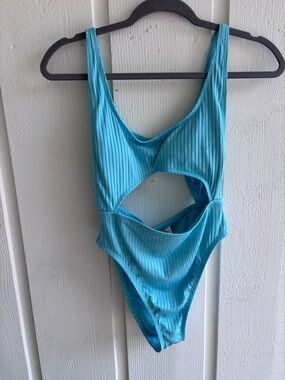 BCBGeneration Turquoise Ribbed Cutout One-Piece Swimsuit